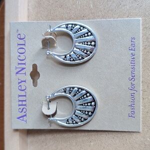 Ashley Nicole Silver Crescent Hoop Earrings with Textured Design